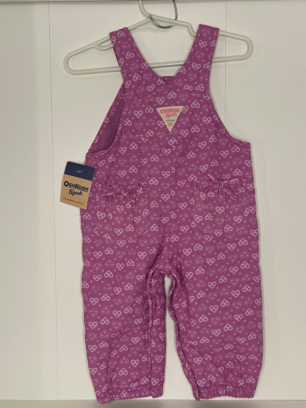 Vtg OshKosh B'gosh Overalls 9M NWT Pink Heart Print Vestbak Genuine Deadstock